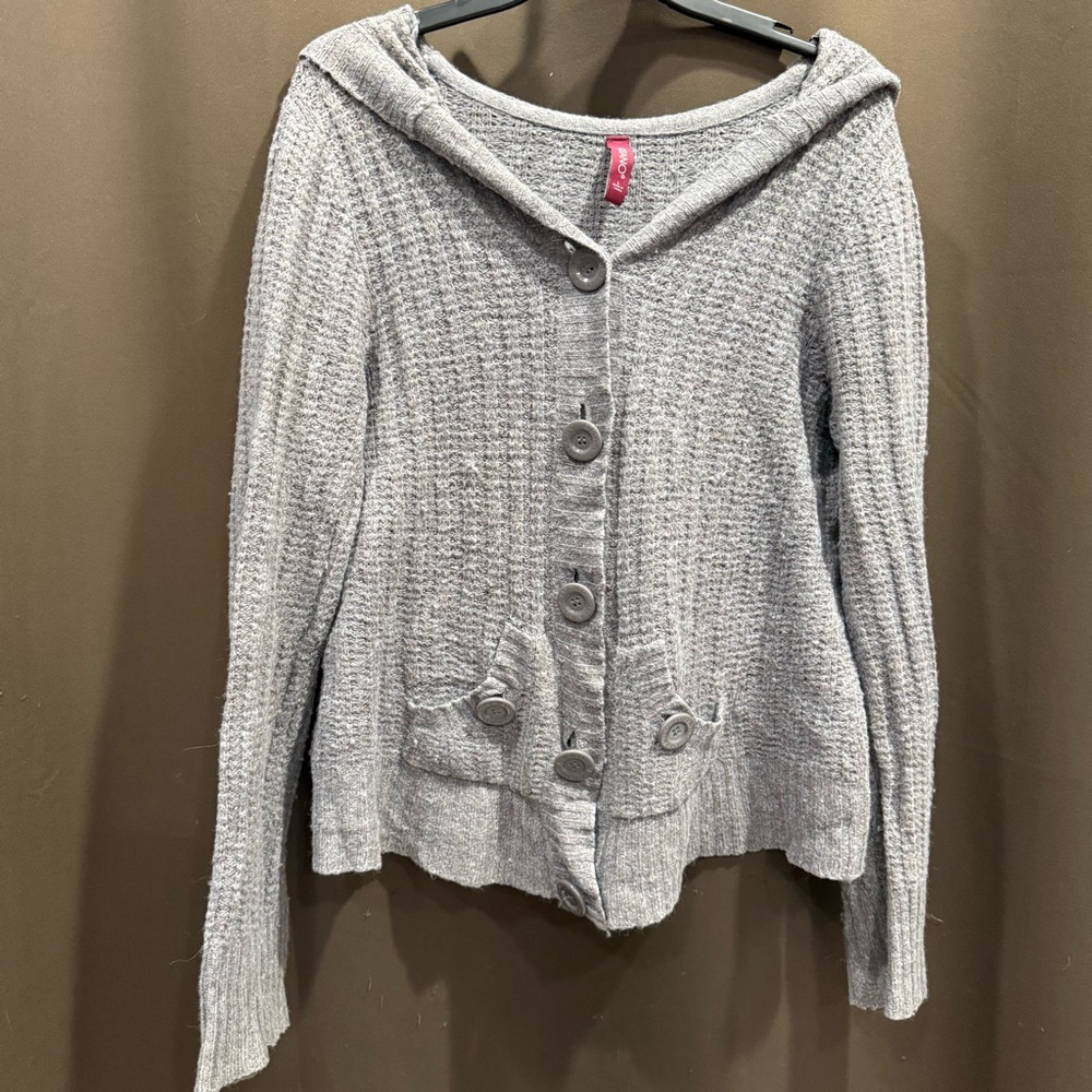 90s Y2K Gitano Light Gray Hooded Button-Up Women Cardigan Size L